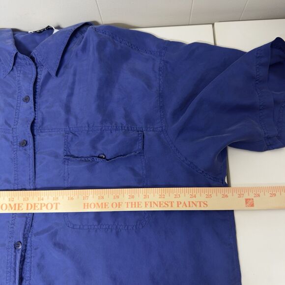 Erika 100% Sillk Short Sleeve Shirt Button Front Lightweight Blue Women 2x EUC - Picture 7 of 10